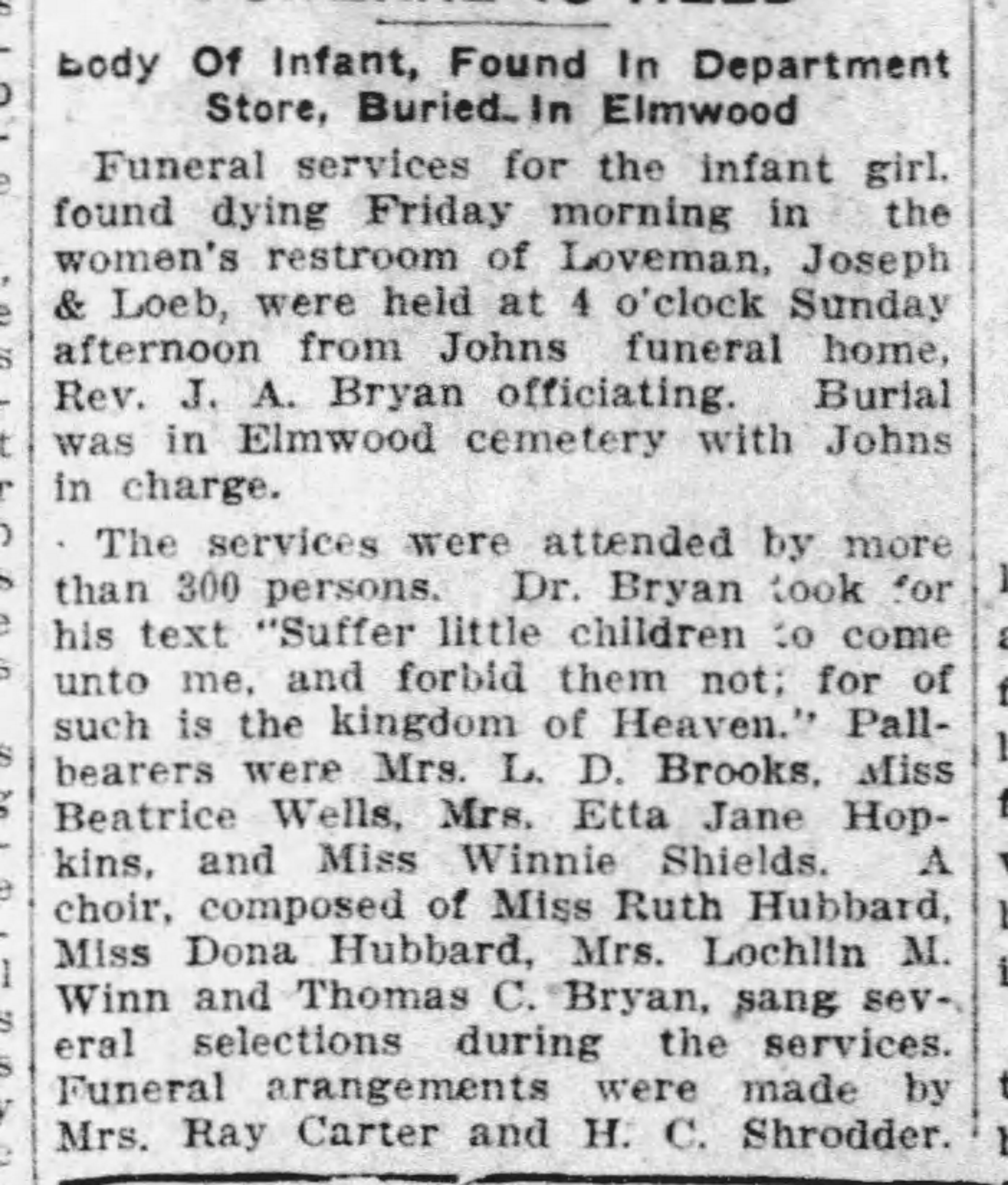 Body of Infant Found In Department Store